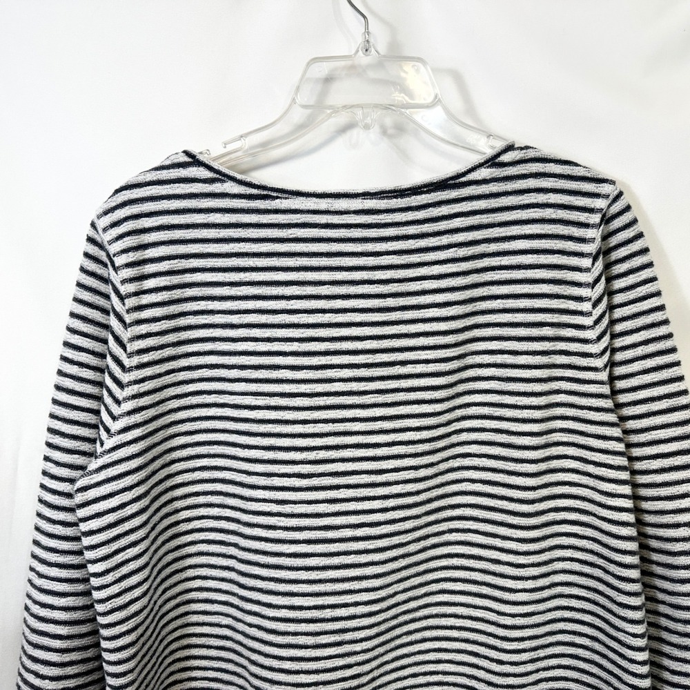 Lands End Large Top Black White Striped Long Sleeve Cotton Sweater Nautical 1812 - Picture 8 of 9